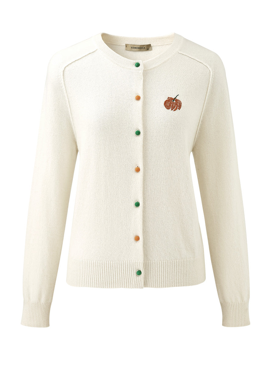 COMOBOCA 100% Cashmere Women's Pumpkin Embroidery Knit Cardigan