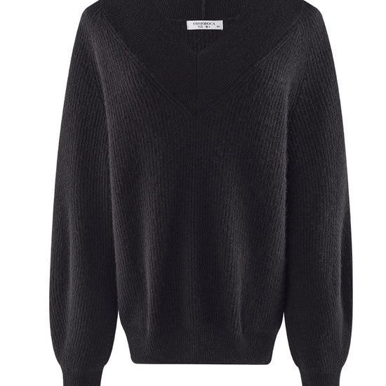 COMOBOCA 100% Cashmere Women's Lantern Sleeve V-Neck Knit Sweater