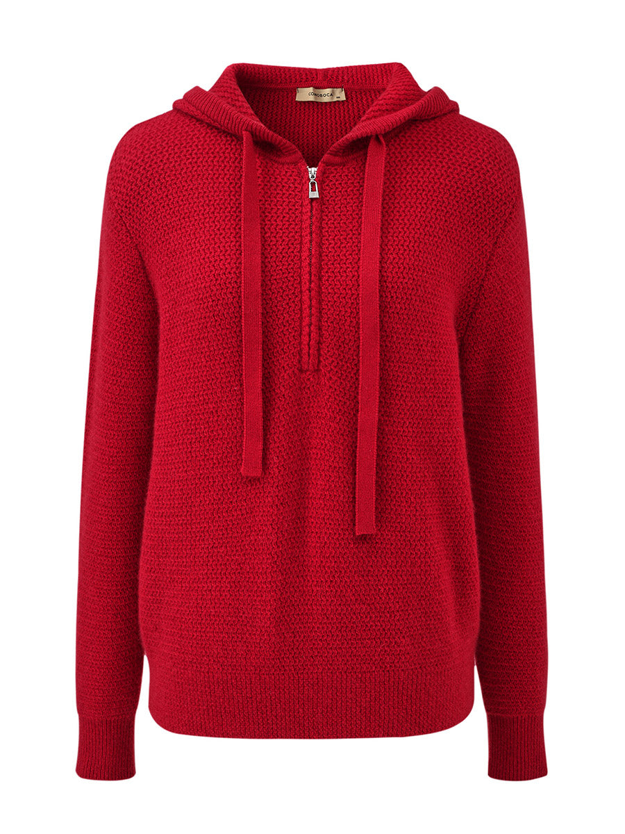 COMOBOCA 100% Cashmere Women's Half Zip Hoodie