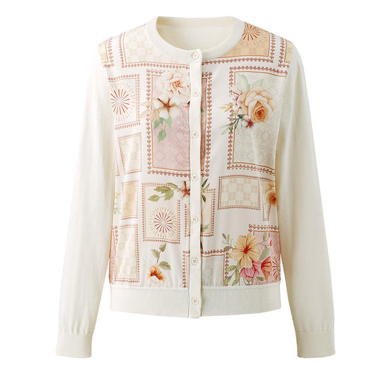 COMOBOCA Women's Printed Panel Knit Cardigan