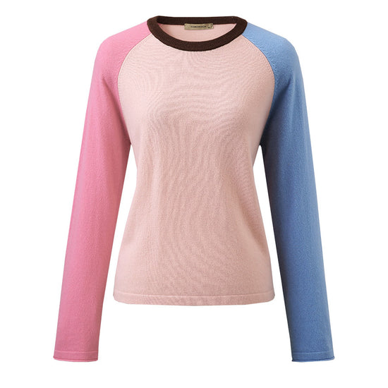 COMOBOCA 100% Wool Women's Color Block Knit Sweater