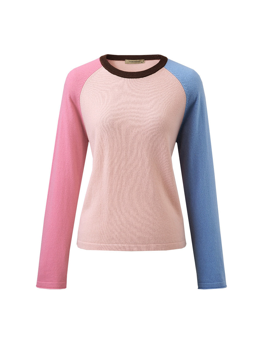 COMOBOCA 100% Wool Women's Color Block Knit Sweater