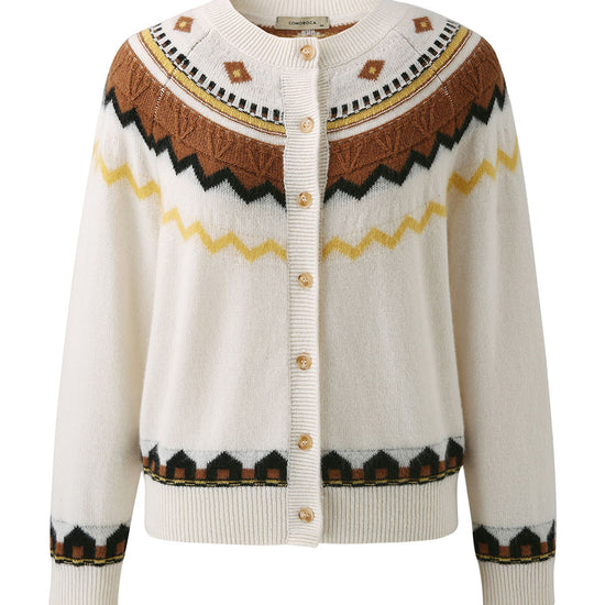 COMOBOCA 100% Cashmere Women's Fair Isle Button Down Cardigan