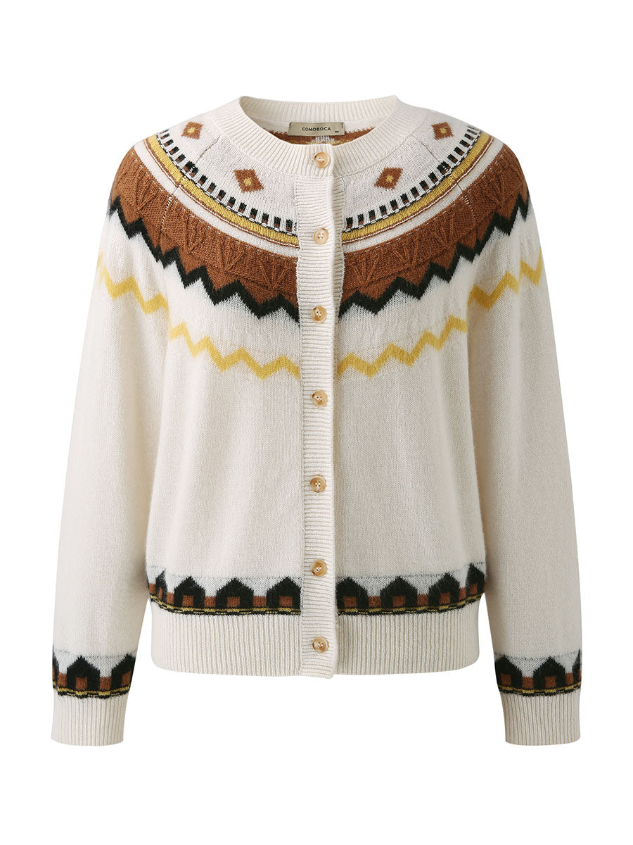 COMOBOCA 100% Cashmere Women's Fair Isle Button Down Cardigan