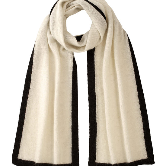 COMOBOCA White 100% Cashmere Women's Striped Knit Scarf