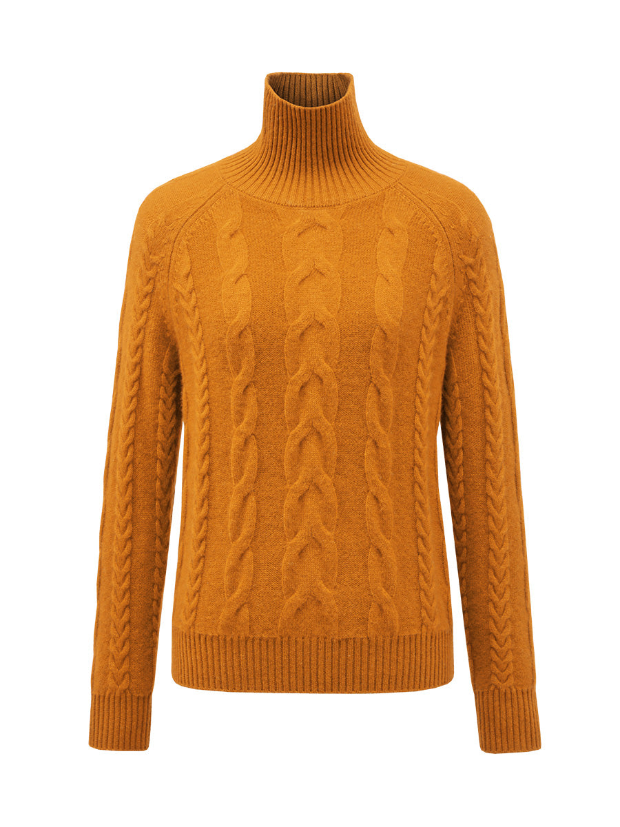 COMOBOCA 100% Cashmere Women's Turtleneck Cable Knit Sweater