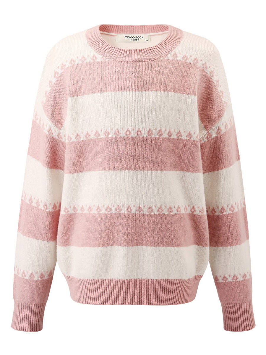COMOBOCA 100% Wool Kids' Striped Nordic Pattern Knit Sweater