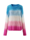 COMOBOCA Women's Mohair Gradient Color Block Fluffy Knit Sweater