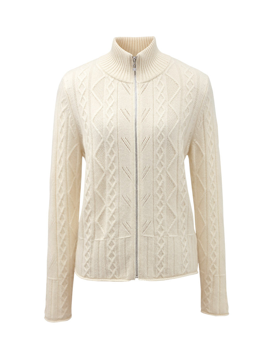 COMOBOCA 100% Cashmere Women's Knit Zip Up Cardigan Sweater