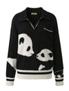 COMOBOCA 100% Cashmere Women's Panda Pattern Polo Collar Sweater