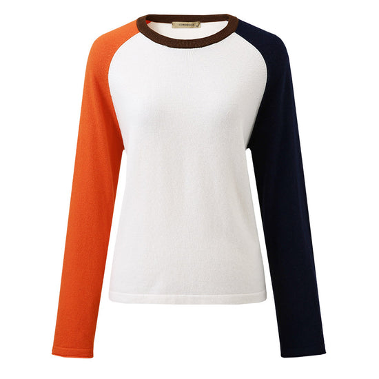 COMOBOCA 100% Wool Women's Color Block Knit Sweater