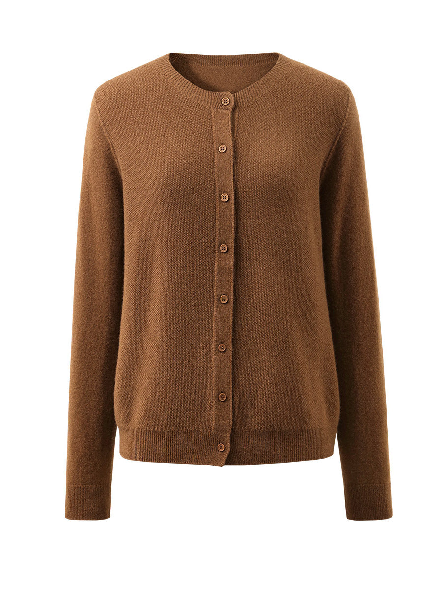 COMOBOCA 100% Wool Women's Round Neck Knit Cardigan