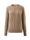 COMOBOCA Beige 100% Cashmere Women's Crew Neck Intarsia Knit Sweater