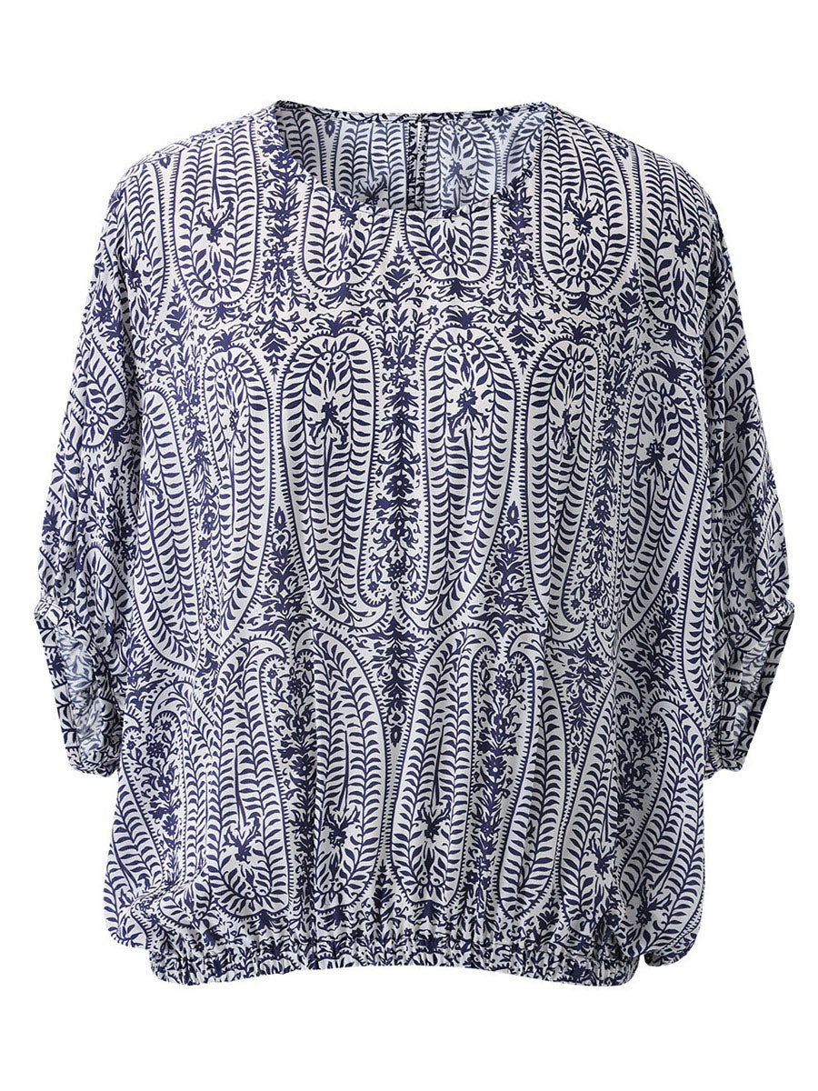 COMOBOCA 100% Mulberry Silk Women's Floral Printed Puff Sleeve Blouse