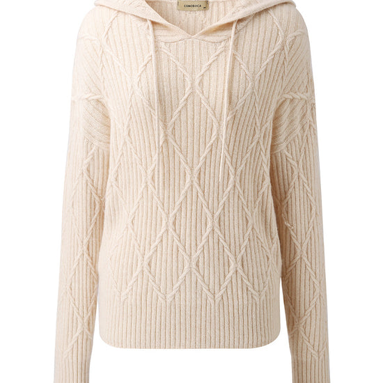 COMOBOCA 100% Cashmere Women's Cable Knit Hoodie