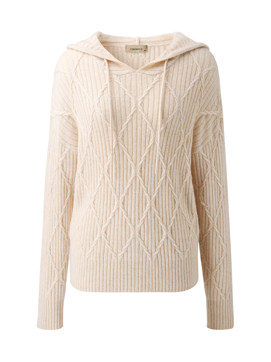 COMOBOCA 100% Cashmere Women's Cable Knit Hoodie