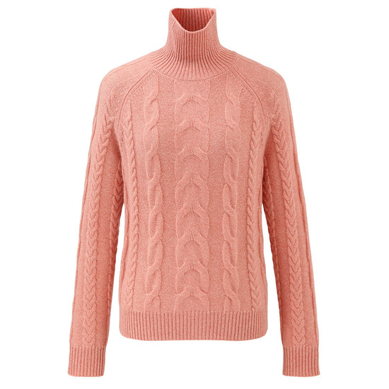 COMOBOCA 100% Cashmere Women's Turtleneck Cable Knit Sweater