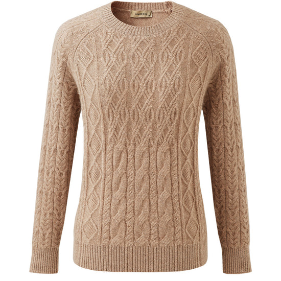 COMOBOCA 100% Cashmere Women's Cable Knit Round Neck Sweater