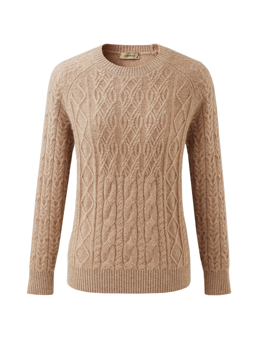 COMOBOCA 100% Cashmere Women's Cable Knit Round Neck Sweater