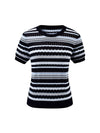 COMOBOCA Women's Mixed Stitch Striped Semi Sheer Knit T-Shirt