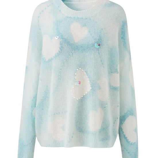 COMOBOCA Women's Heart Printed Round Neck Sweater