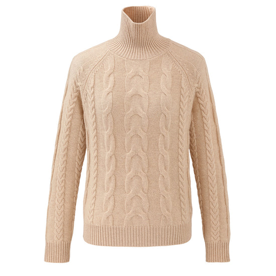 COMOBOCA 100% Cashmere Women's Turtleneck Cable Knit Sweater