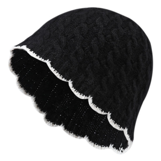 COMOBOCA Black 100% Cashmere Women's Cable Knit Beanie