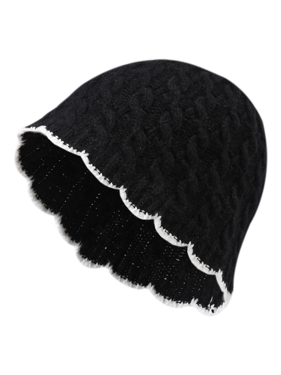 COMOBOCA Black 100% Cashmere Women's Cable Knit Beanie