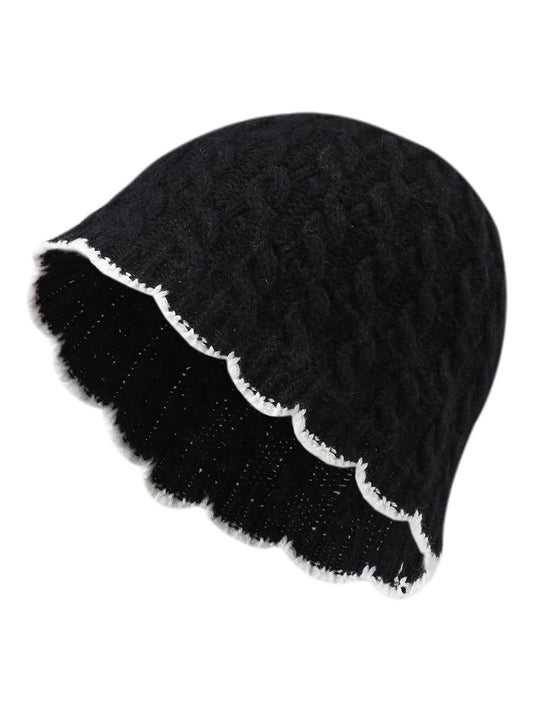 COMOBOCA Black 100% Cashmere Women's Cable Knit Beanie