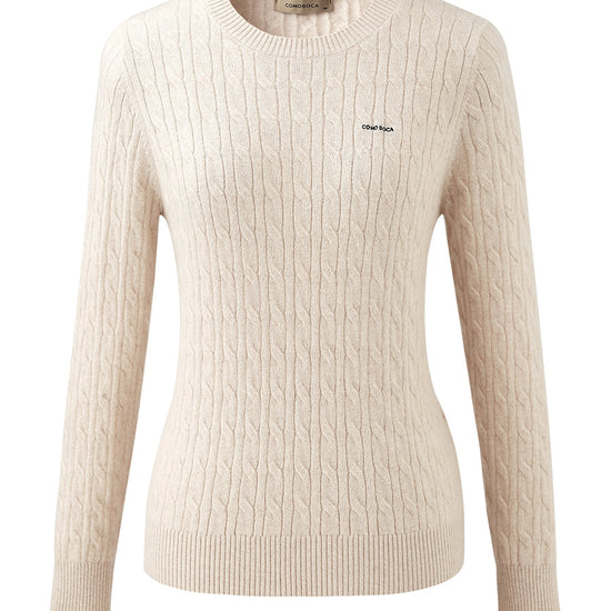 COMOBOCA 100% Cashmere Women's Cable Round Neck Knit Sweater