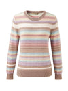 COMOBOCA 100% Cashmere Women's Rainbow Striped Round Neck Sweater