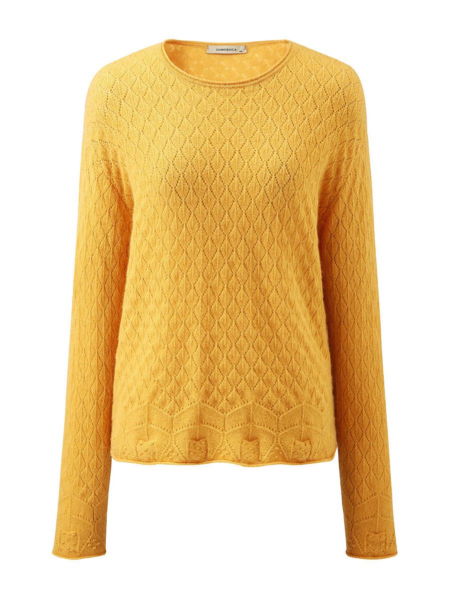 COMOBOCA 100% Cashmere Women's Diamond Pattern Pullover Sweater