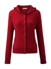 COMOBOCA 100% Cashmere Women's Cable Knit Hooded Cardigan