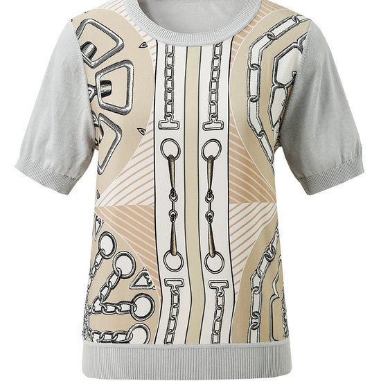 COMOBOCA Women's Graphic Chain Design Knit T-Shirt