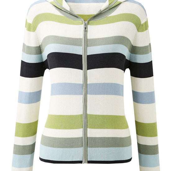 COMOBOCA Women's Versatile Striped Zip-Up Hoodie Cardigan