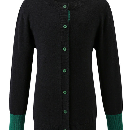 COMOBOCA 100% Wool Kids' Color Contrast Cuff Button Up Cardigan