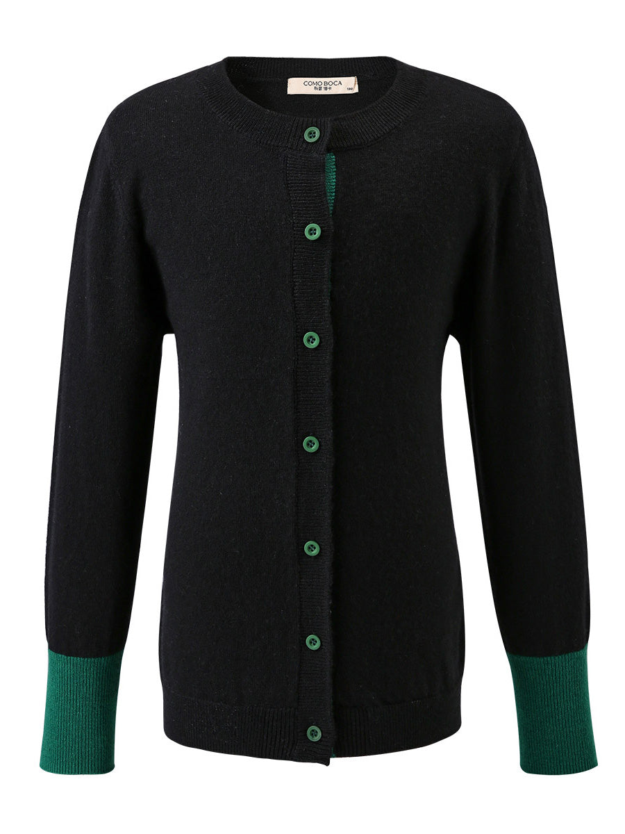 COMOBOCA 100% Wool Kids' Color Contrast Cuff Button Up Cardigan