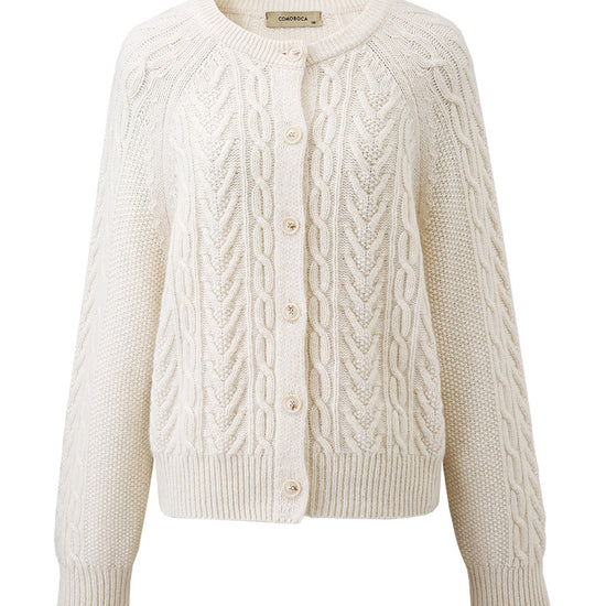 COMOBOCA 100% Wool Women's Cable Knit Button Cardigan