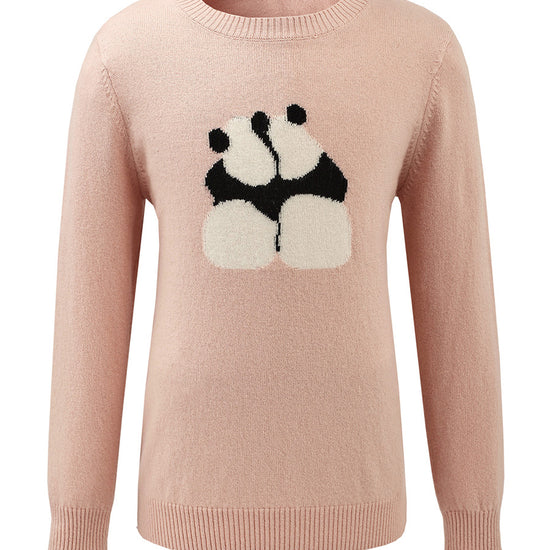 COMOBOCA 100% Wool Kids' Panda Pattern Round Neck Sweater