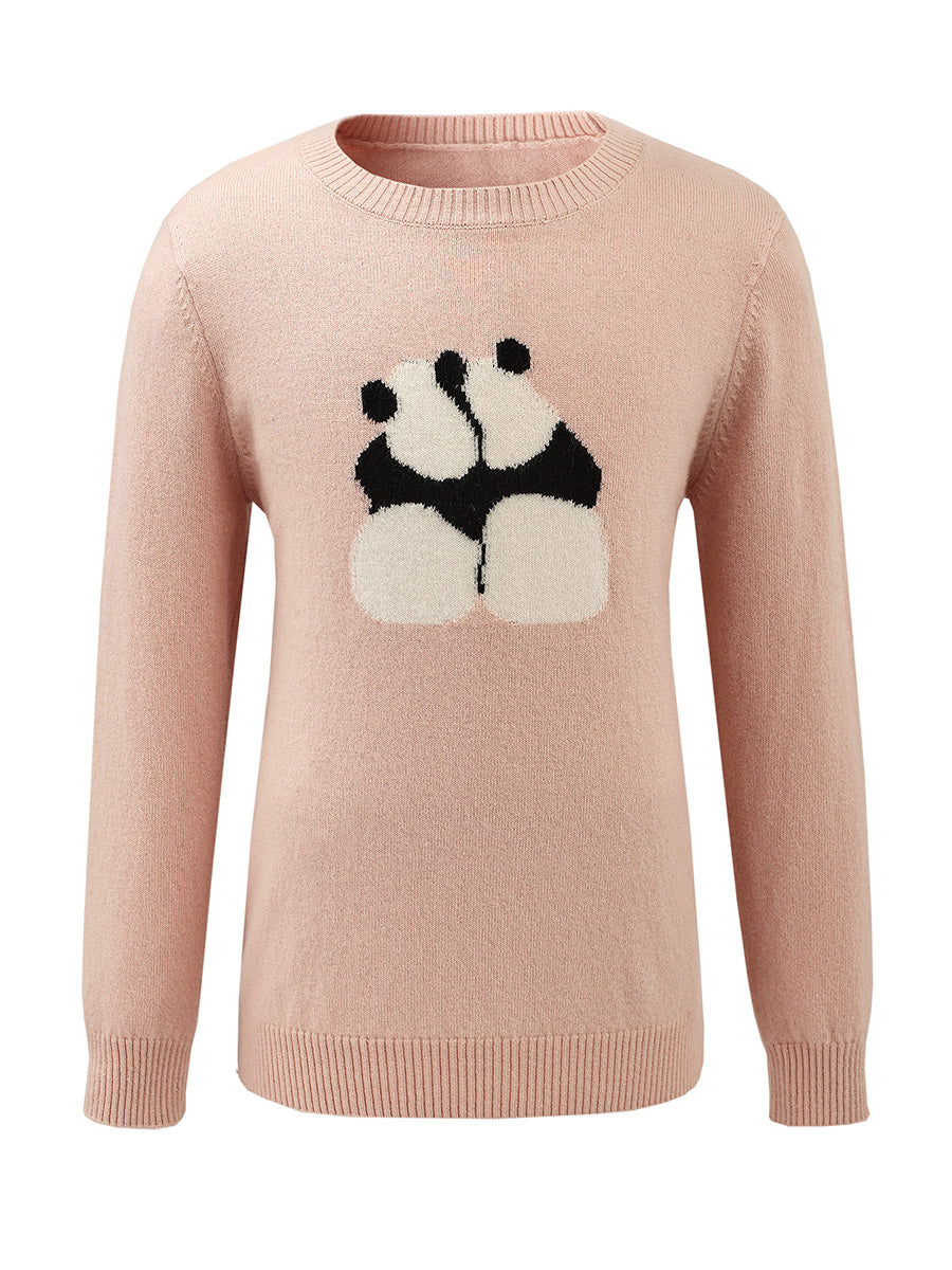 COMOBOCA 100% Wool Kids' Panda Pattern Round Neck Sweater