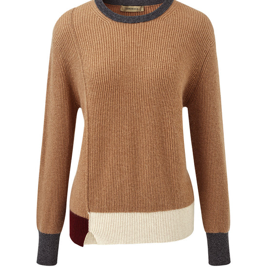 COMOBOCA 100% Cashmere Women's Color Block Ribbed Knit Sweater
