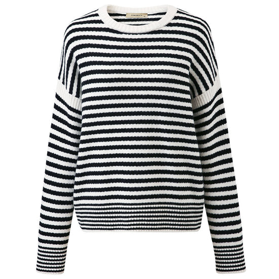 COMOBOCA 100% Wool Women's Striped Knit Pullover Sweater