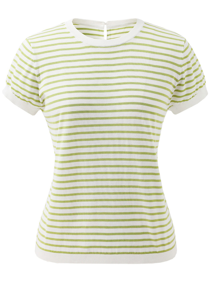 COMOBOCA Women's Striped Button Back T-Shirt