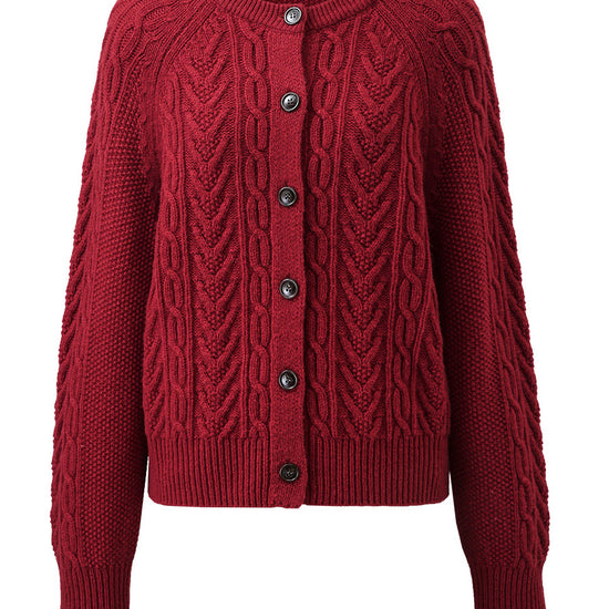 COMOBOCA 100% Wool Women's Cable Knit Button Cardigan