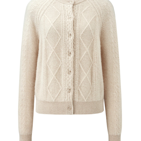 COMOBOCA 100% Cashmere Women's Argyle Cable Button Up Knit Cardigan