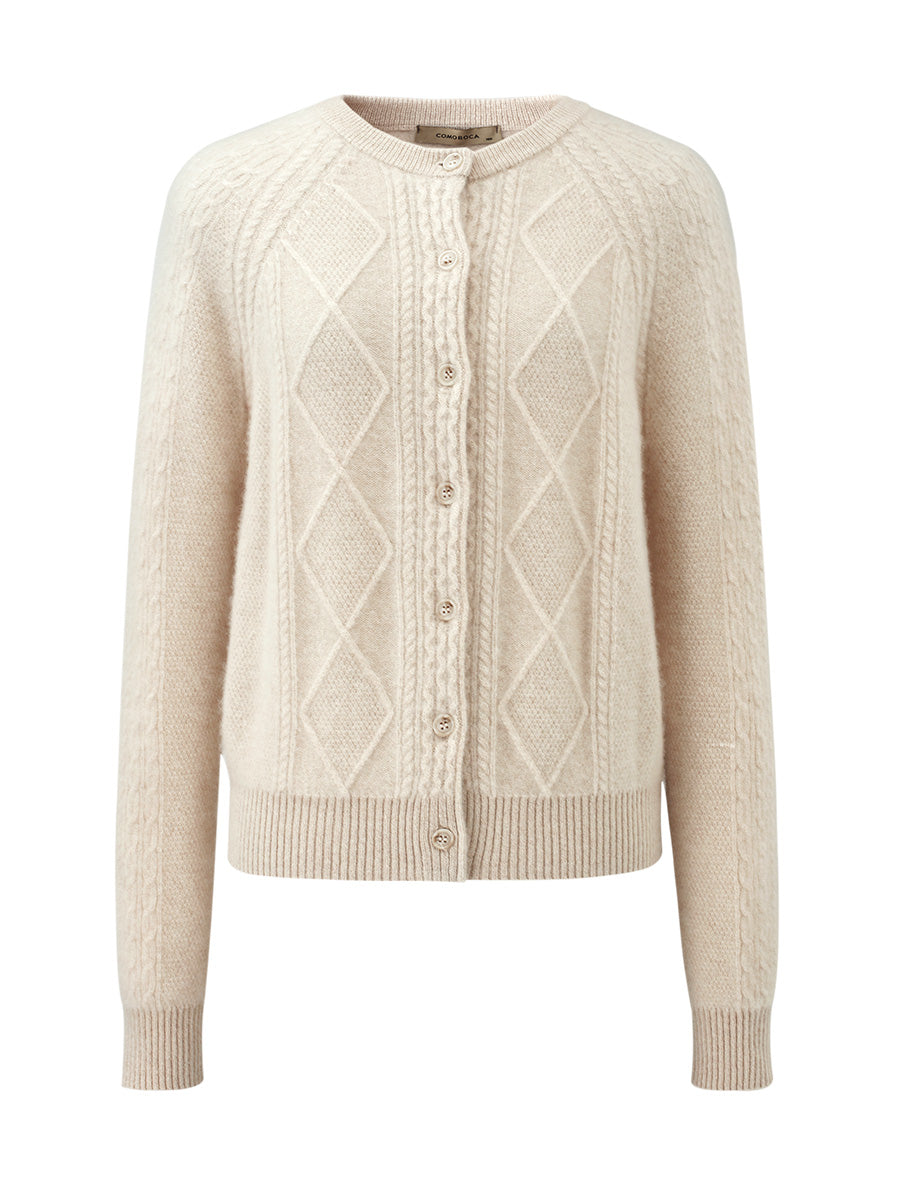 COMOBOCA 100% Cashmere Women's Argyle Cable Button Up Knit Cardigan