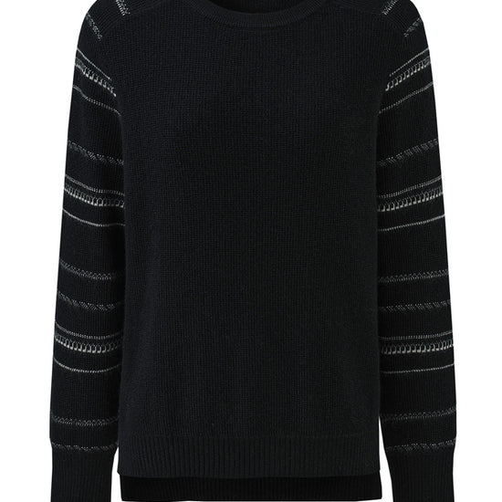 COMOBOCA 100% Cashmere Women's Striped Sleeve Round Neck Sweater