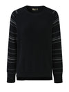 COMOBOCA 100% Cashmere Women's Striped Sleeve Round Neck Sweater