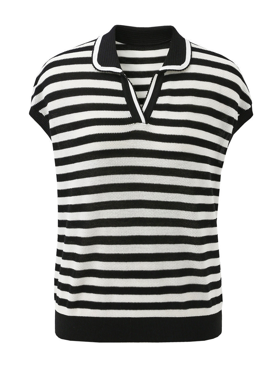 COMOBOCA Women's Striped Polo Knit T-Shirt