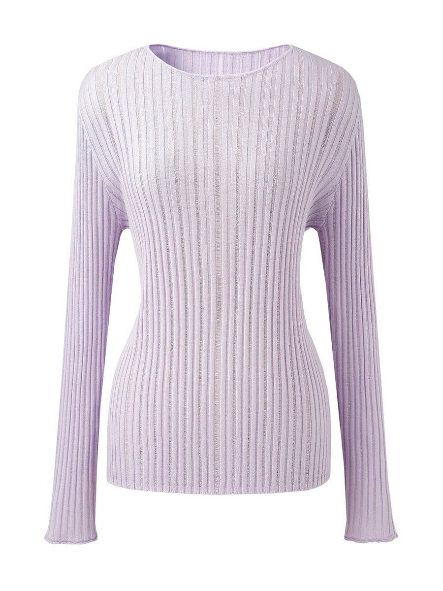 COMOBOCA Women's Ribbed Round Neck Knit Sweater